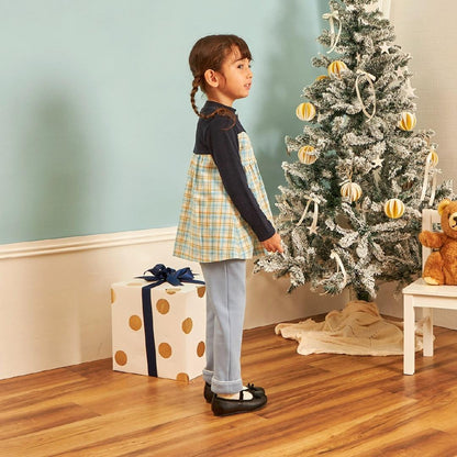 先染格紋×磨毛羅紋疊穿風格長款上衣