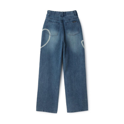 愛心圖案水洗牛仔褲