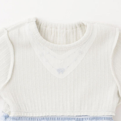 mimi醬刺繡亮絲羅紋拼接網紗連衣裙