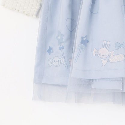 mimi醬刺繡亮絲羅紋拼接網紗連衣裙