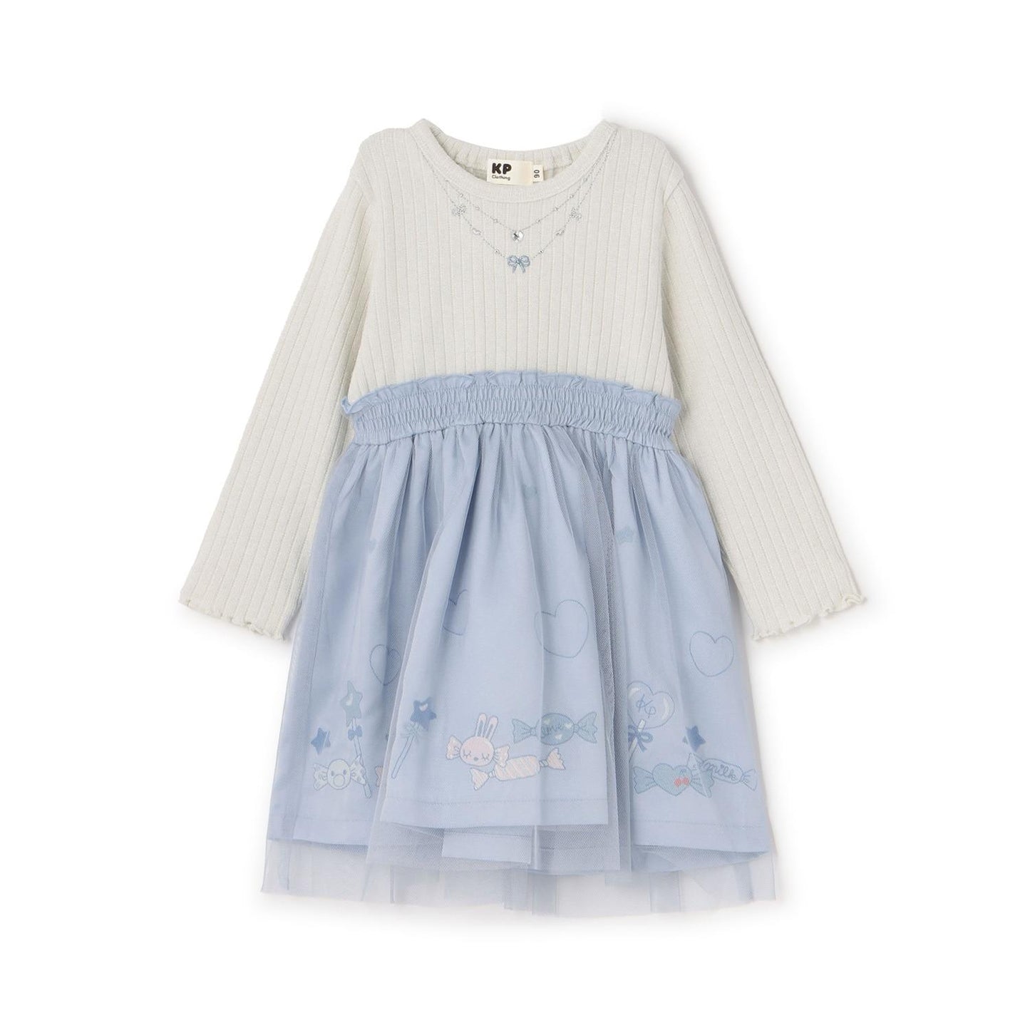 mimi醬刺繡亮絲羅紋拼接網紗連衣裙