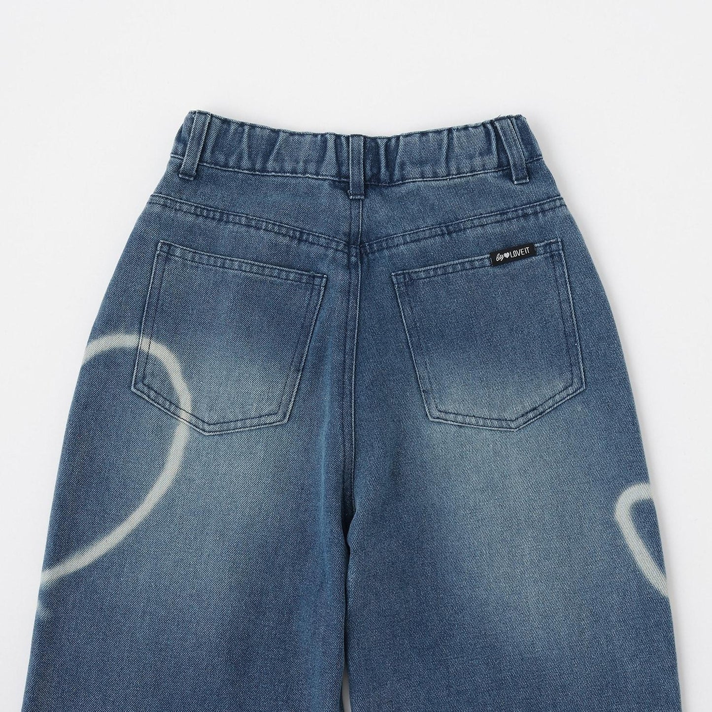 愛心圖案水洗牛仔褲