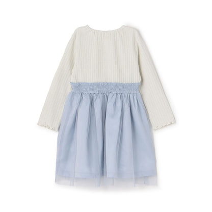 mimi醬刺繡亮絲羅紋拼接網紗連衣裙