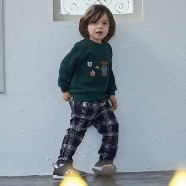 格紋彈力拉絨長褲