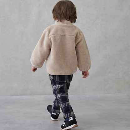 格紋彈力拉絨長褲