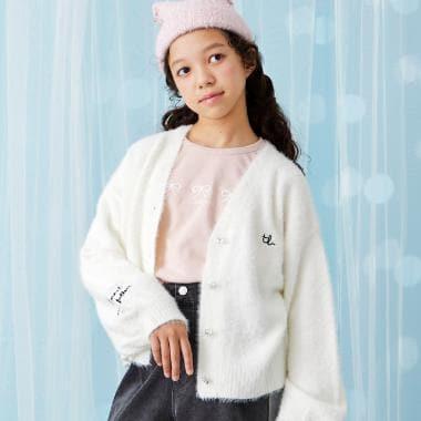 【trois lapins】長毛針織V領開衫