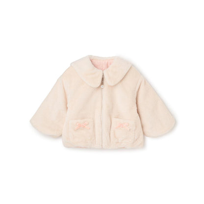 仿皮草蝴蝶結絎縫雙面穿夾克