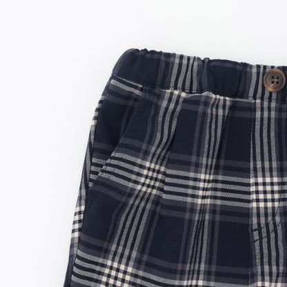 格紋彈力拉絨長褲
