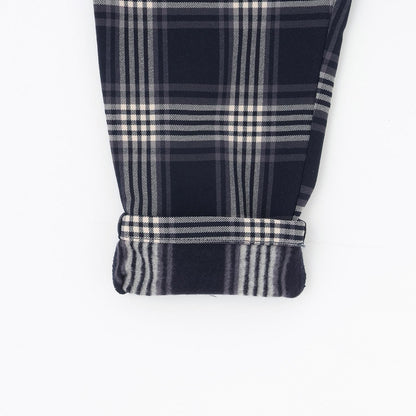 格紋彈力拉絨長褲