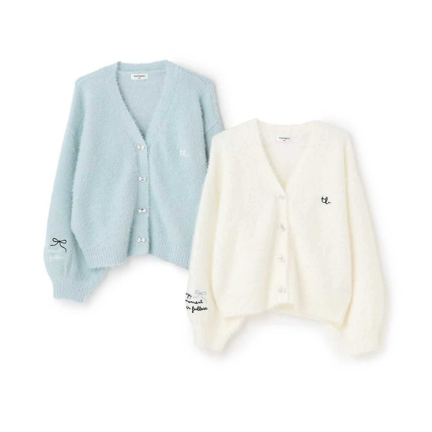 【trois lapins】長毛針織V領開衫
