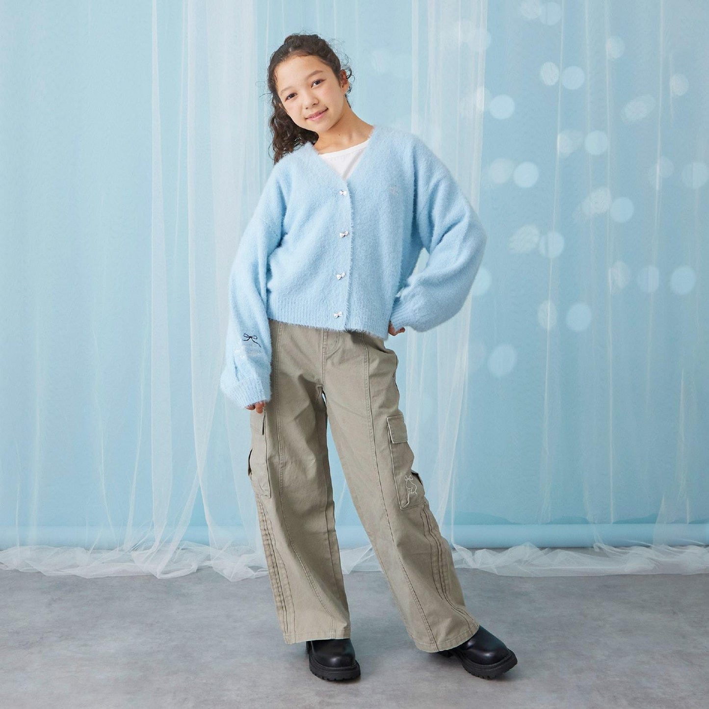 【trois lapins】長毛針織V領開衫