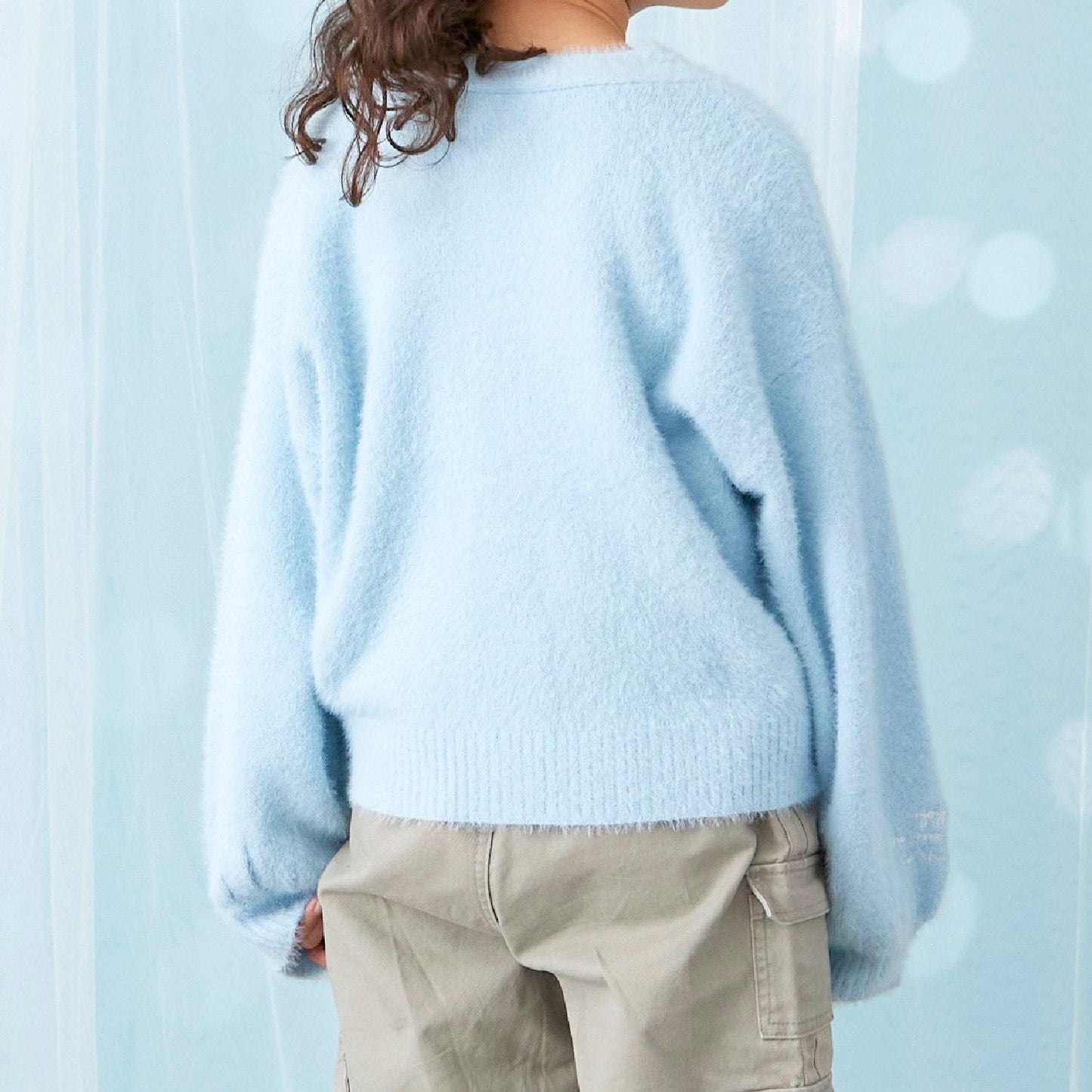 【trois lapins】長毛針織V領開衫