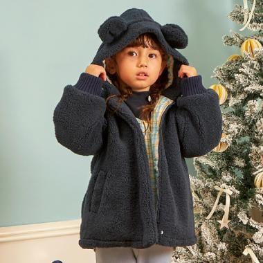 帶熊耳朵仿羊羔絨夾克