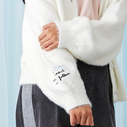 【trois lapins】長毛針織V領開衫