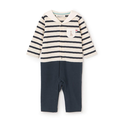 提花條紋水手連體衣