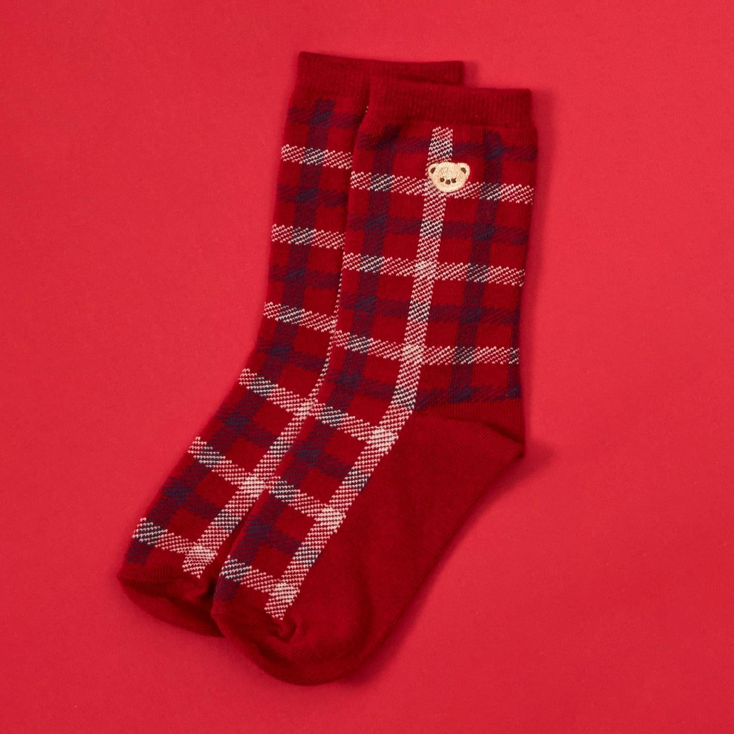 格子襪（小熊）
