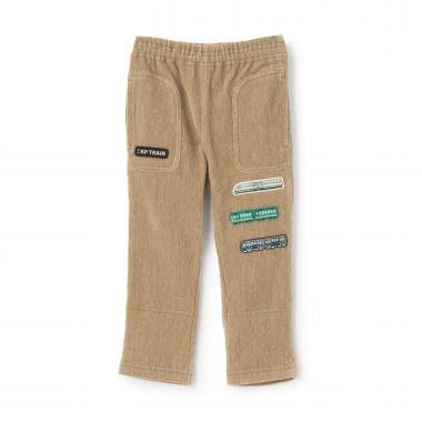 電車刺繡貼布斜紋絨毛長褲