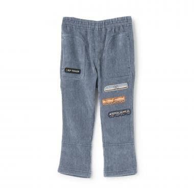 電車刺繡貼布斜紋絨毛長褲