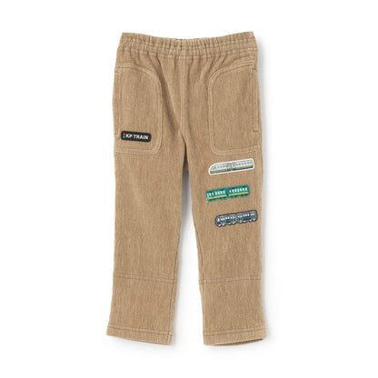 電車刺繡貼布斜紋絨毛長褲