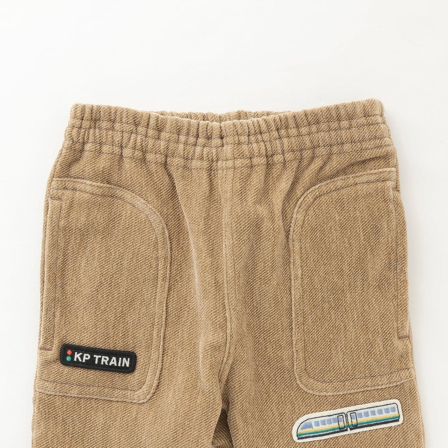 電車刺繡貼布斜紋絨毛長褲