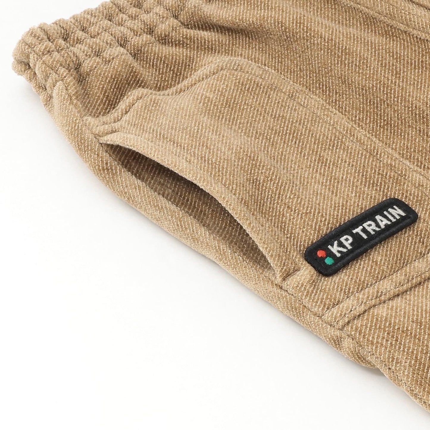 電車刺繡貼布斜紋絨毛長褲