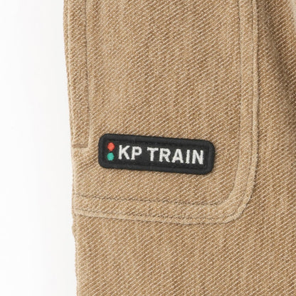 電車刺繡貼布斜紋絨毛長褲