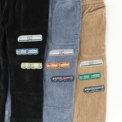 電車刺繡貼布斜紋絨毛長褲