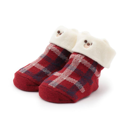 熊耳格紋BABY襪