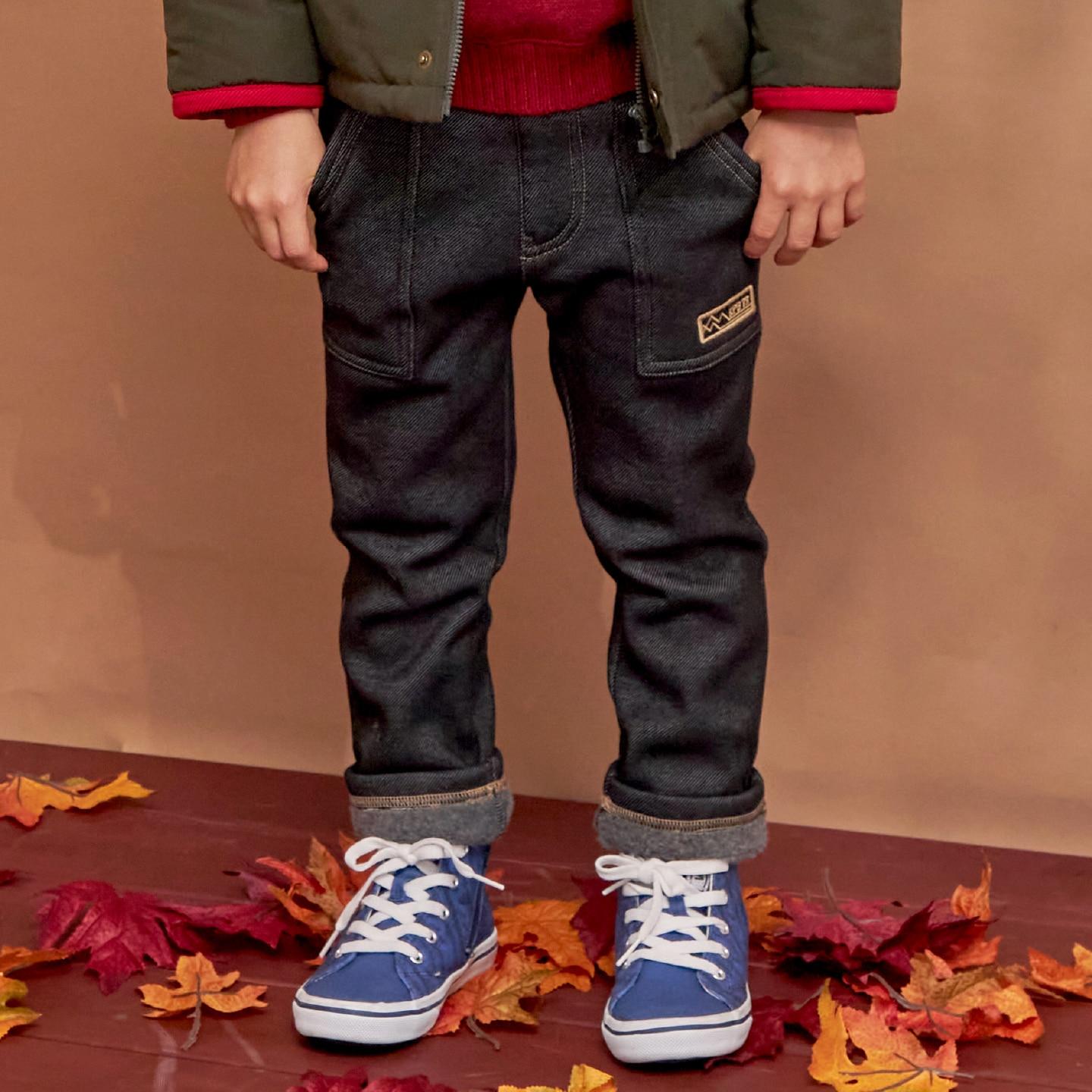 牛仔針織內加絨長褲