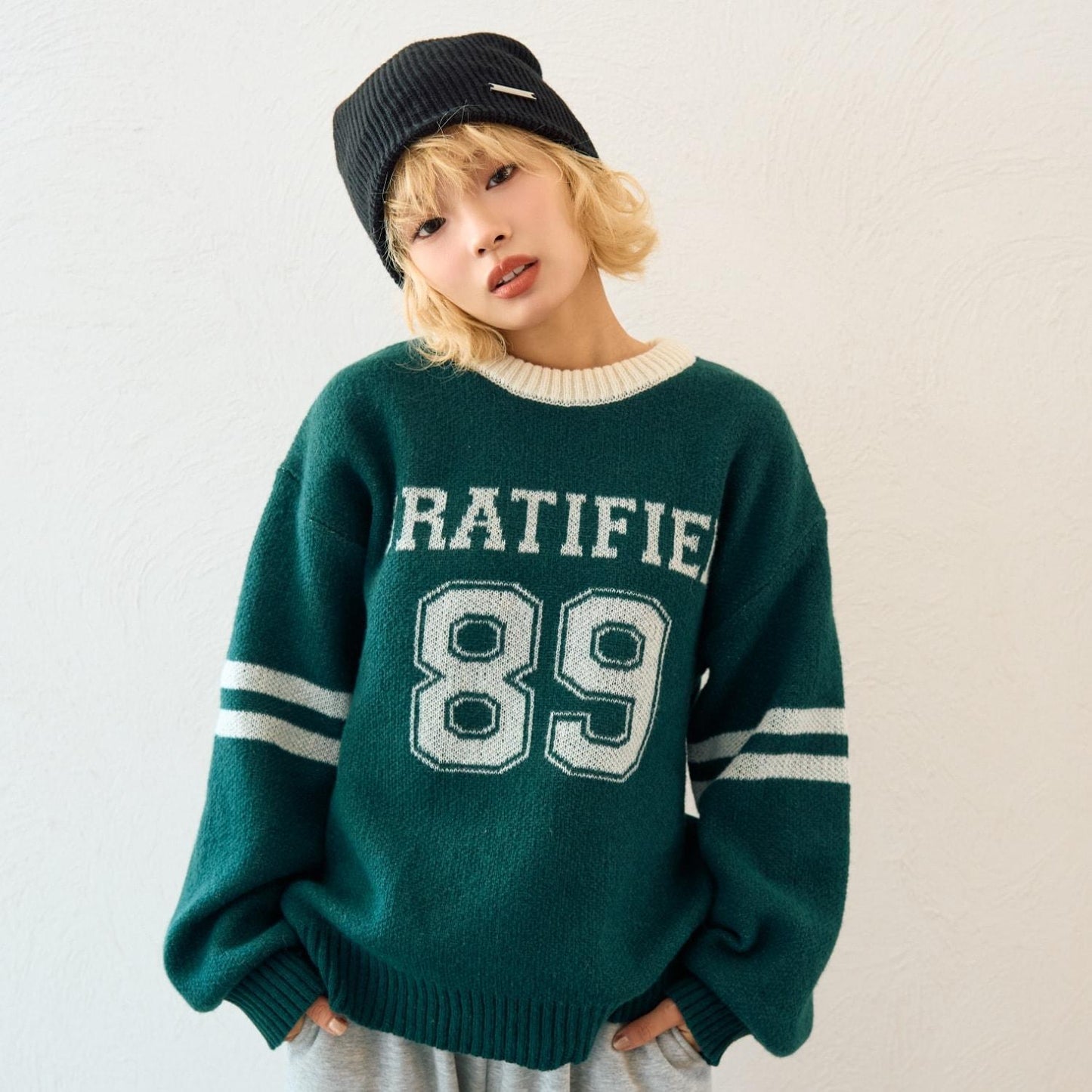 仿馬海毛提花套頭衫