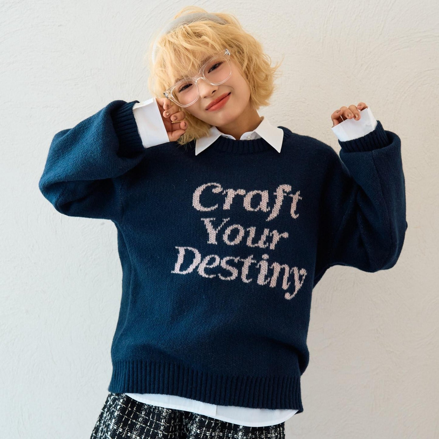 仿馬海毛提花套頭衫