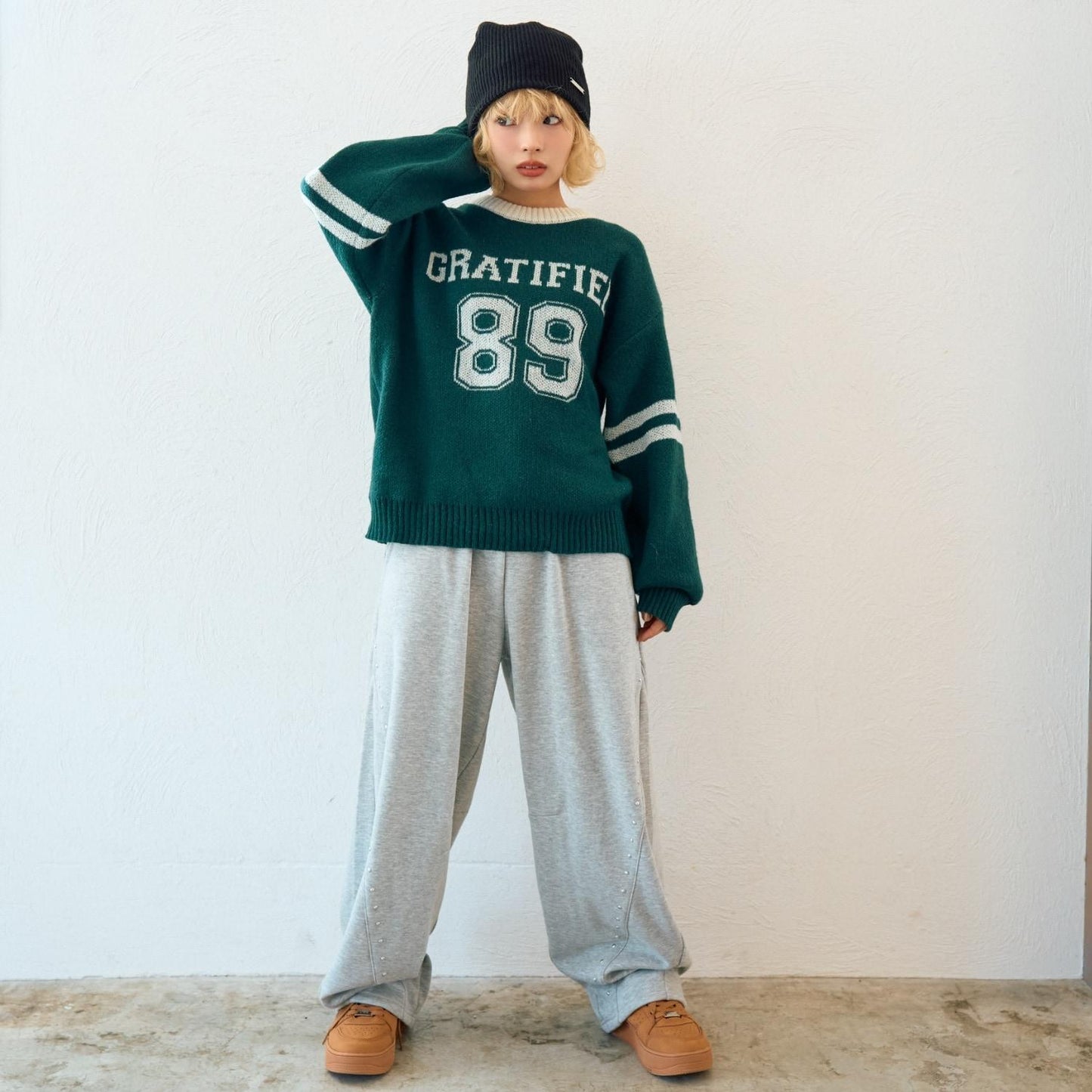 仿馬海毛提花套頭衫