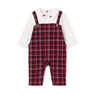 先染格紋疊穿風連體衣