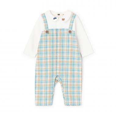 先染格紋疊穿風連體衣