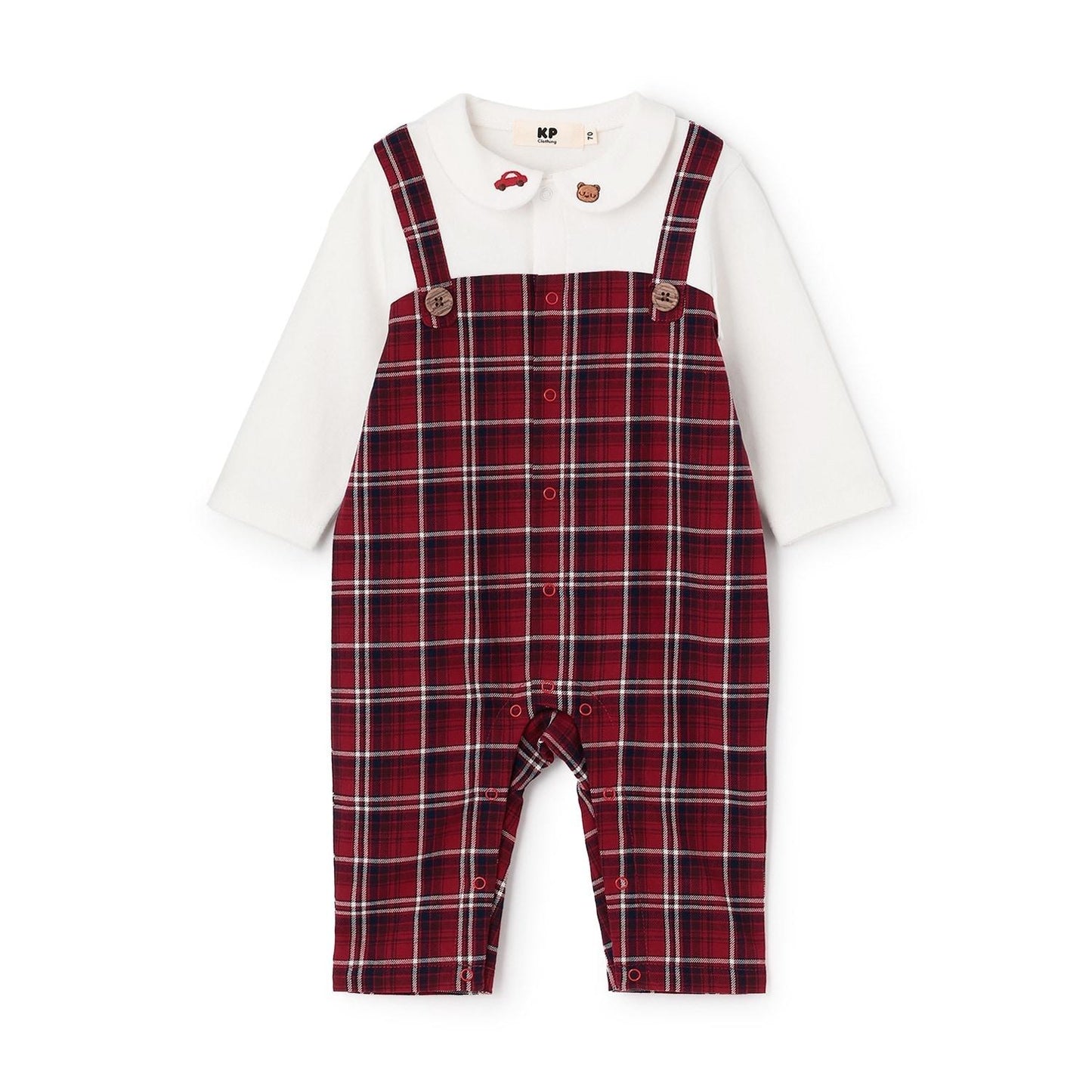 先染格紋疊穿風連體衣