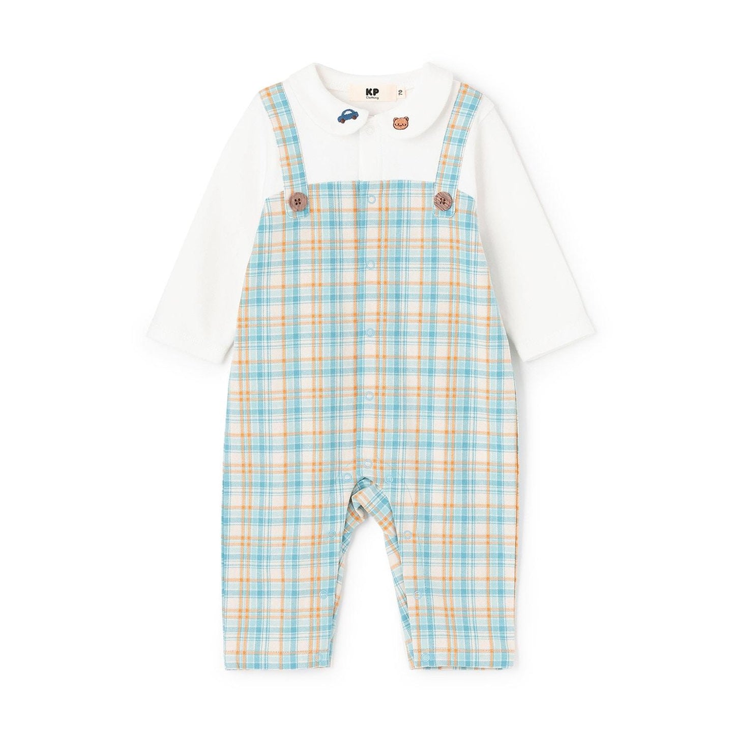 先染格紋疊穿風連體衣