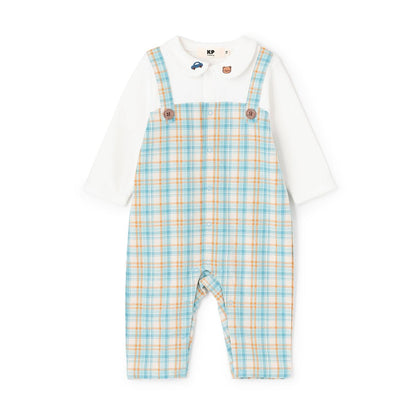 先染格紋疊穿風連體衣