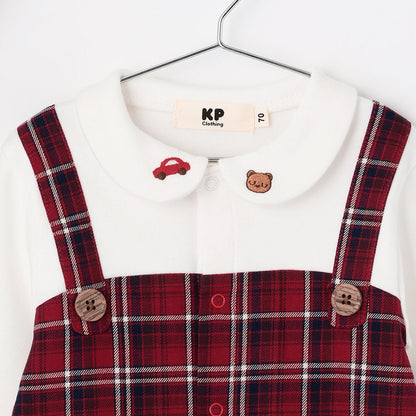 先染格紋疊穿風連體衣