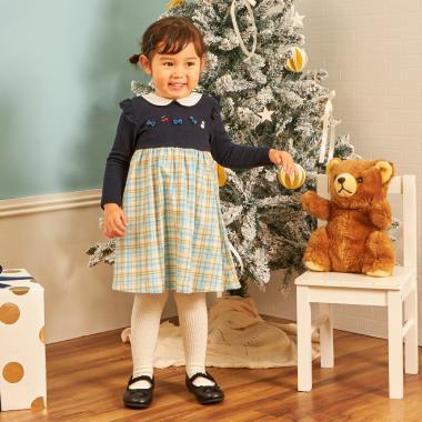 先染格紋×磨毛羅紋連衣裙