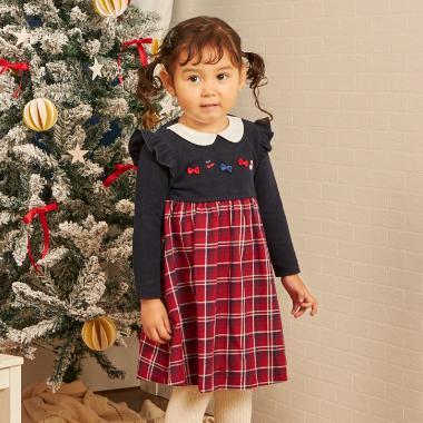 先染格紋×磨毛羅紋連衣裙