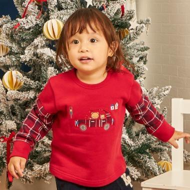 先染格紋汽車貼布繡衛衣