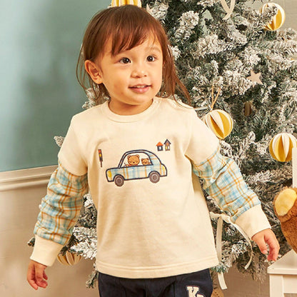 先染格紋汽車貼布繡衛衣