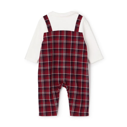 先染格紋疊穿風連體衣