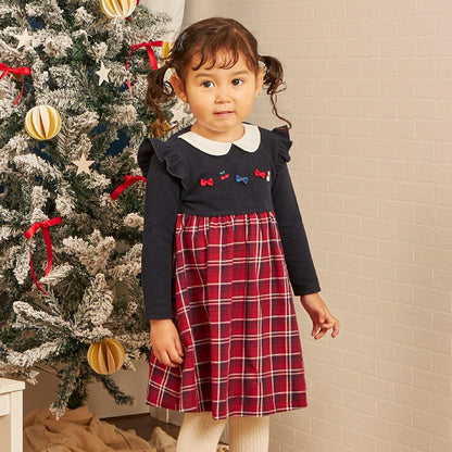 先染格紋×磨毛羅紋連衣裙