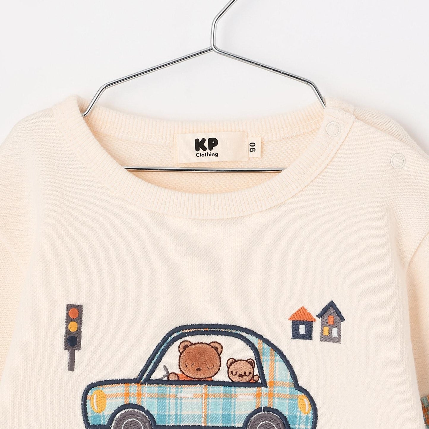 先染格紋汽車貼布繡衛衣