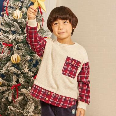 先染格紋×衛衣布口袋衛衣