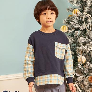 先染格紋×衛衣布口袋衛衣