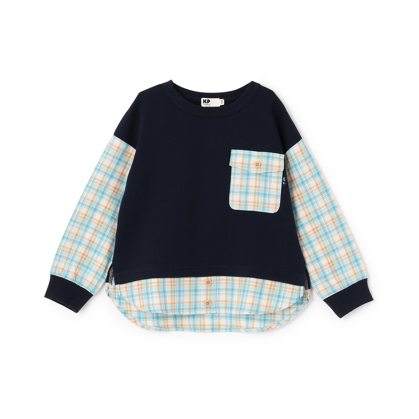 先染格紋×衛衣布口袋衛衣