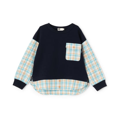 先染格紋×衛衣布口袋衛衣