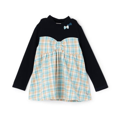 先染格紋×磨毛羅紋疊穿風格長款上衣